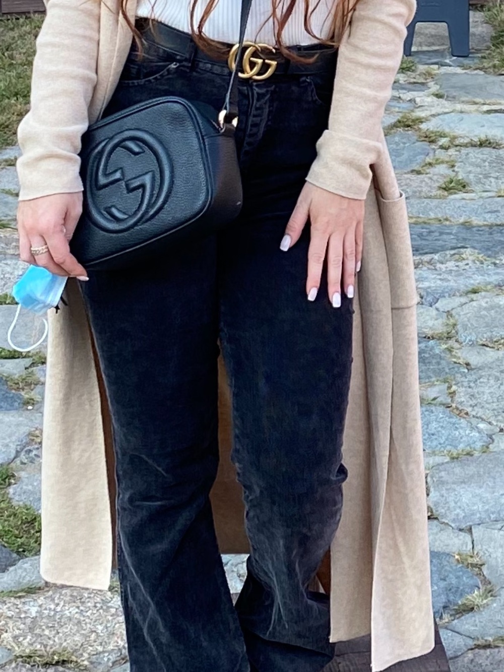 H&M Black Boot-Cut Velvet-Look Pants